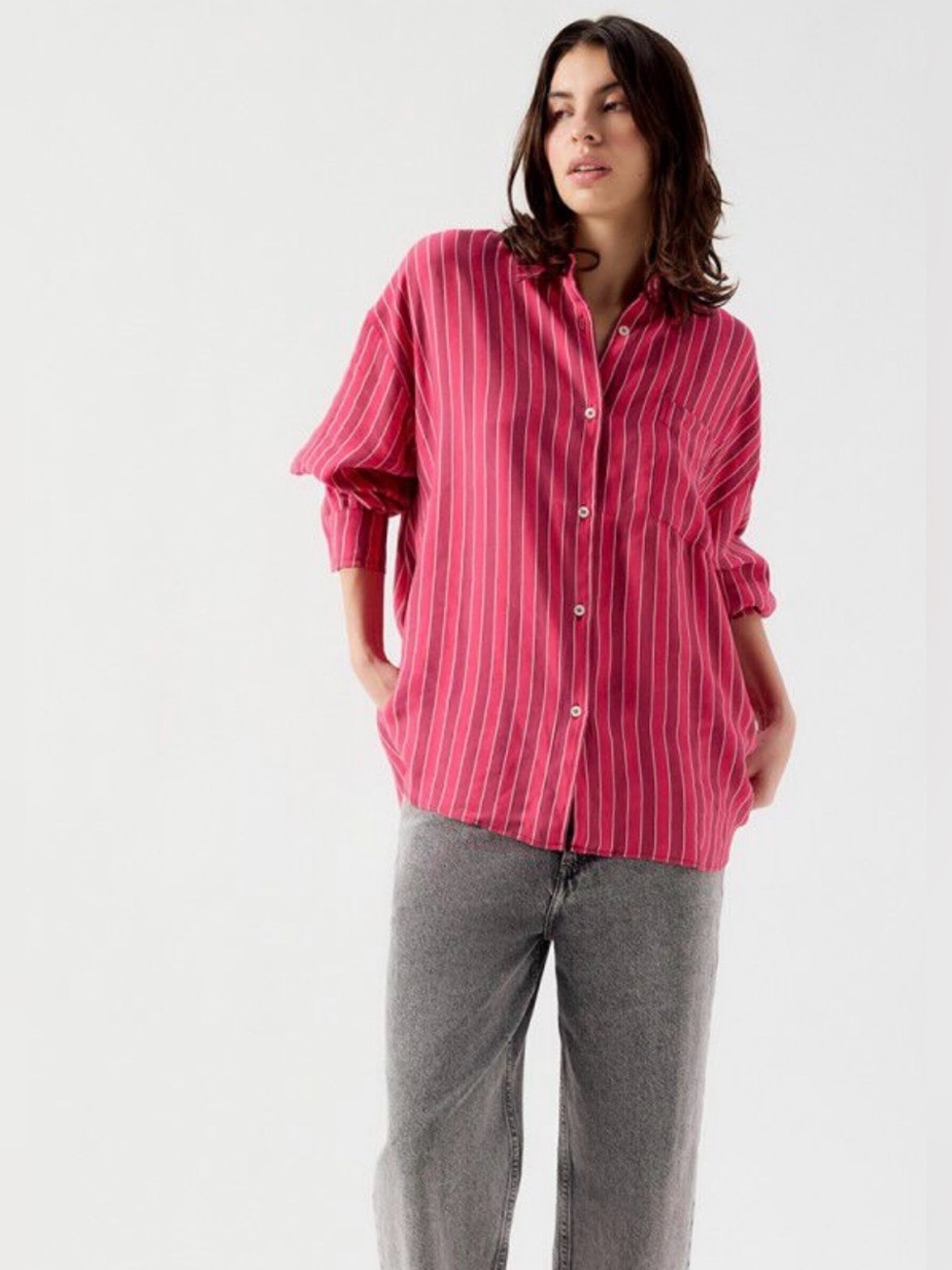 American Vintage Pink striped oversized shirt NWT size m/L